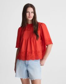 Embroidered Pintuck High-Neck Top at Madewell